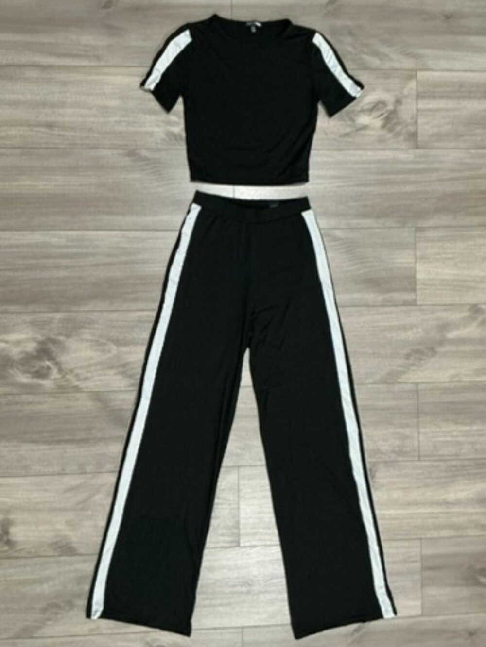 Fashion Nova Black 2 Piece Set Crop Top Wide Leg Pants XS